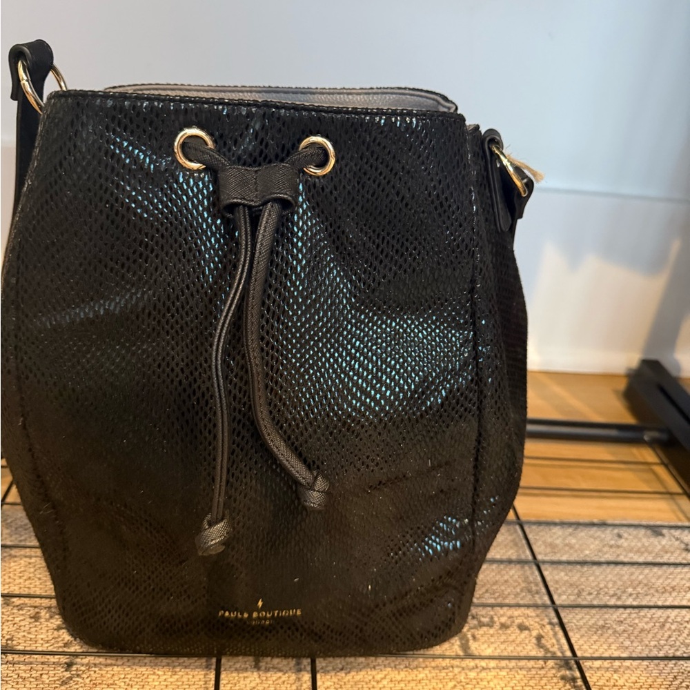 Black Mesh Drawstring Backpack - image 1